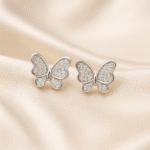 Ethereal Butterfly Studs in 92.5 silver with pavé-set stones, hypoallergenic and anti-tarnish — Masaira