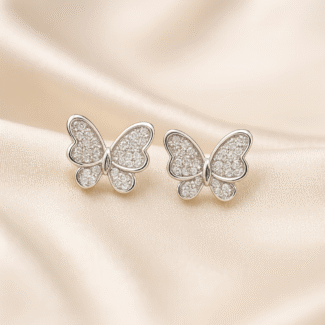 Ethereal Butterfly Studs in 92.5 silver with pavé-set stones, hypoallergenic and anti-tarnish — Masaira