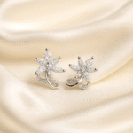 92.5 sterling silver floral stud earrings with marquise-cut stones, anti-tarnish and hypoallergenic — Masaira
