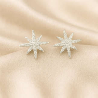Celestial Radiance Studs in 92.5 silver with pavé CZ starburst design, hypoallergenic and anti-tarnish — Masaira