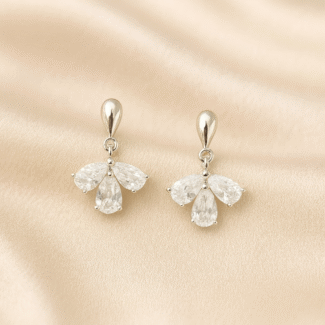 Dewdrop Elegance earrings in 92.5 silver with pear-cut CZ stones, hypoallergenic and anti-tarnish — Masaira