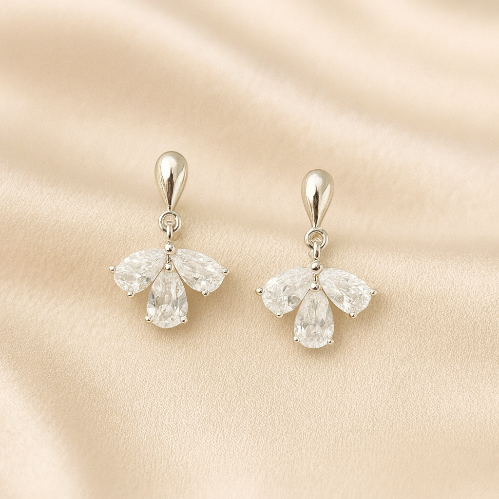 Dewdrop Elegance earrings in 92.5 silver with pear-cut CZ stones, hypoallergenic and anti-tarnish — Masaira
