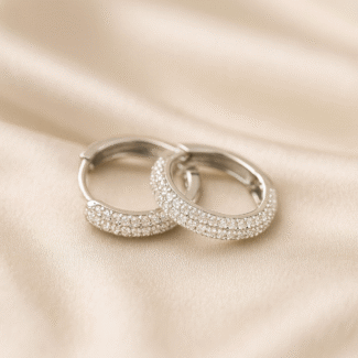 Eternal Spark Hoops in 92.5 silver with pavé-set CZ stones, hypoallergenic and anti-tarnish — Masaira