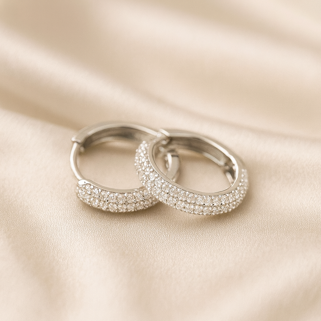 Eternal Spark Hoops in 92.5 silver with pavé-set CZ stones, hypoallergenic and anti-tarnish — Masaira