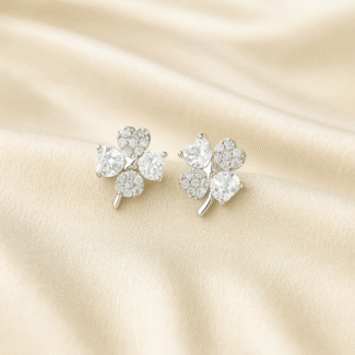 Four Leaves Clover earrings in 92.5 silver with heart-shaped CZ stones forming a clover, hypoallergenic and anti-tarnish — Masaira