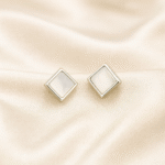 Sleek Sophistication earrings in 92.5 silver with geometric mother-of-pearl square design, hypoallergenic and anti-tarnish — Masaira