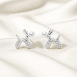 Playful Pooch Studs in 92.5 silver with balloon dog design, pearl accents, and CZ details, hypoallergenic and anti-tarnish — Masaira