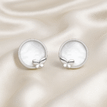 Minimalist Circle Studs in 92.5 silver with mother-of-pearl inlay and butterfly accent, hypoallergenic and anti-tarnish — Masaira