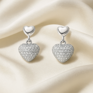 Love & Legacy earrings in 92.5 silver with CZ-studded heart drops and polished heart studs, hypoallergenic and anti-tarnish — Masaira