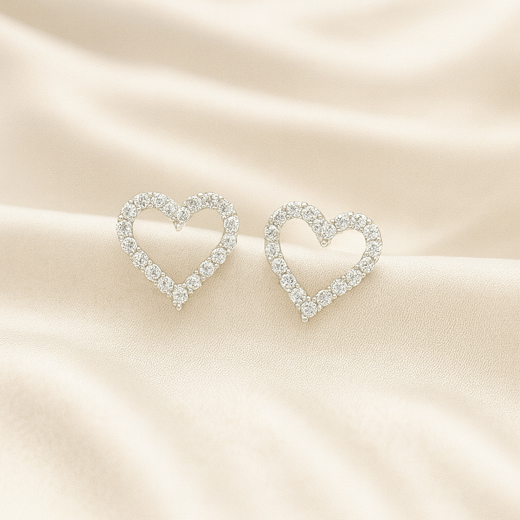 Radiant Heart Studs in 92.5 silver with open-heart CZ design, hypoallergenic and anti-tarnish — Masaira