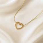 18 carat gold plated open heart necklace on snake chain