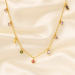 Gold-plated multicolored charm necklace with cubic zirconia stones