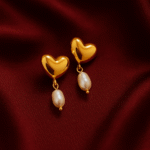 18 carat gold plated heart stud earrings with freshwater pearl drops