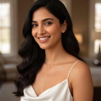 Model wearing a delicate 18 carat gold plated solitaire necklace with a small round cubic zirconia pendant, anti-tarnish and hypoallergenic