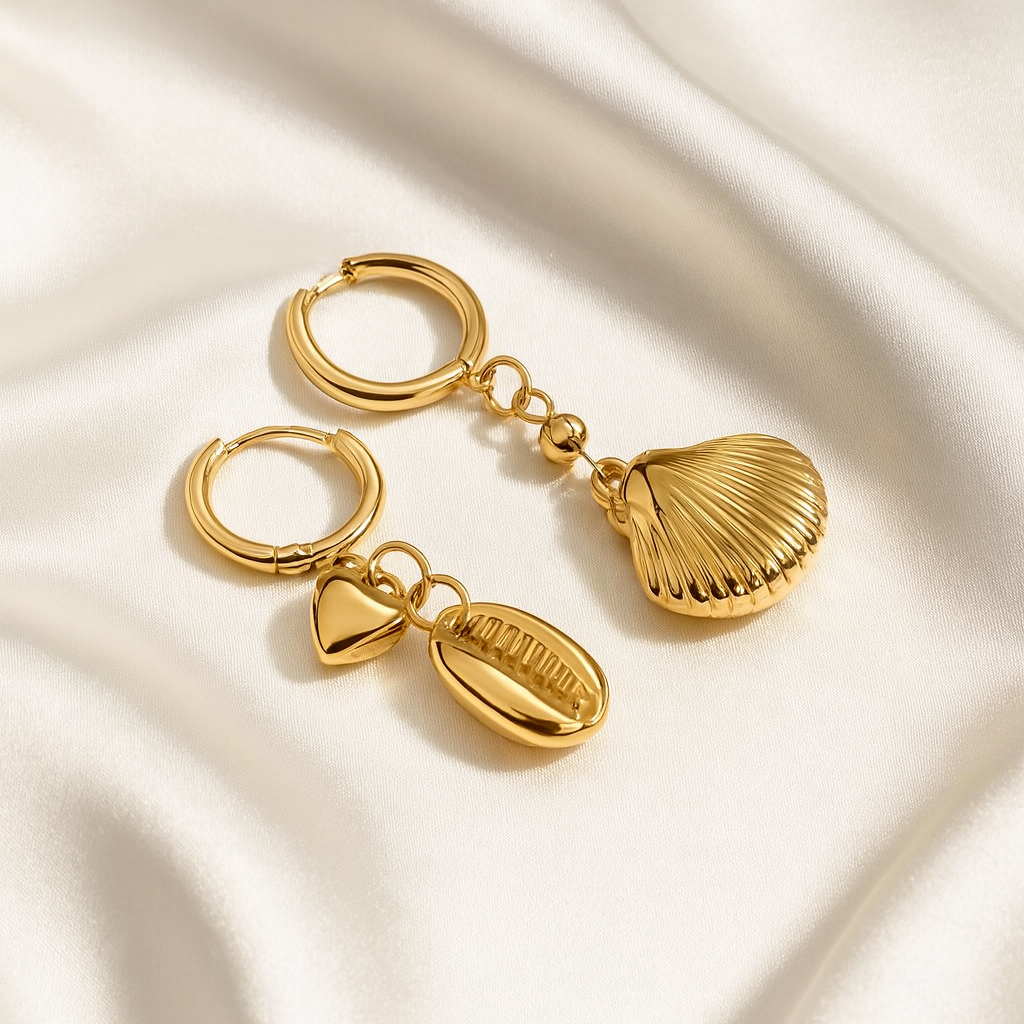 Coastal Charm Shell Earrings in 18 carat gold with shell and cowrie motifs