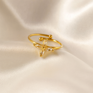 Ethereal Blossom Ring in 18 carat gold with floral cubic zirconia design