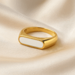 Noir Enamel Band Ring in 18 carat gold with white enamel inlay