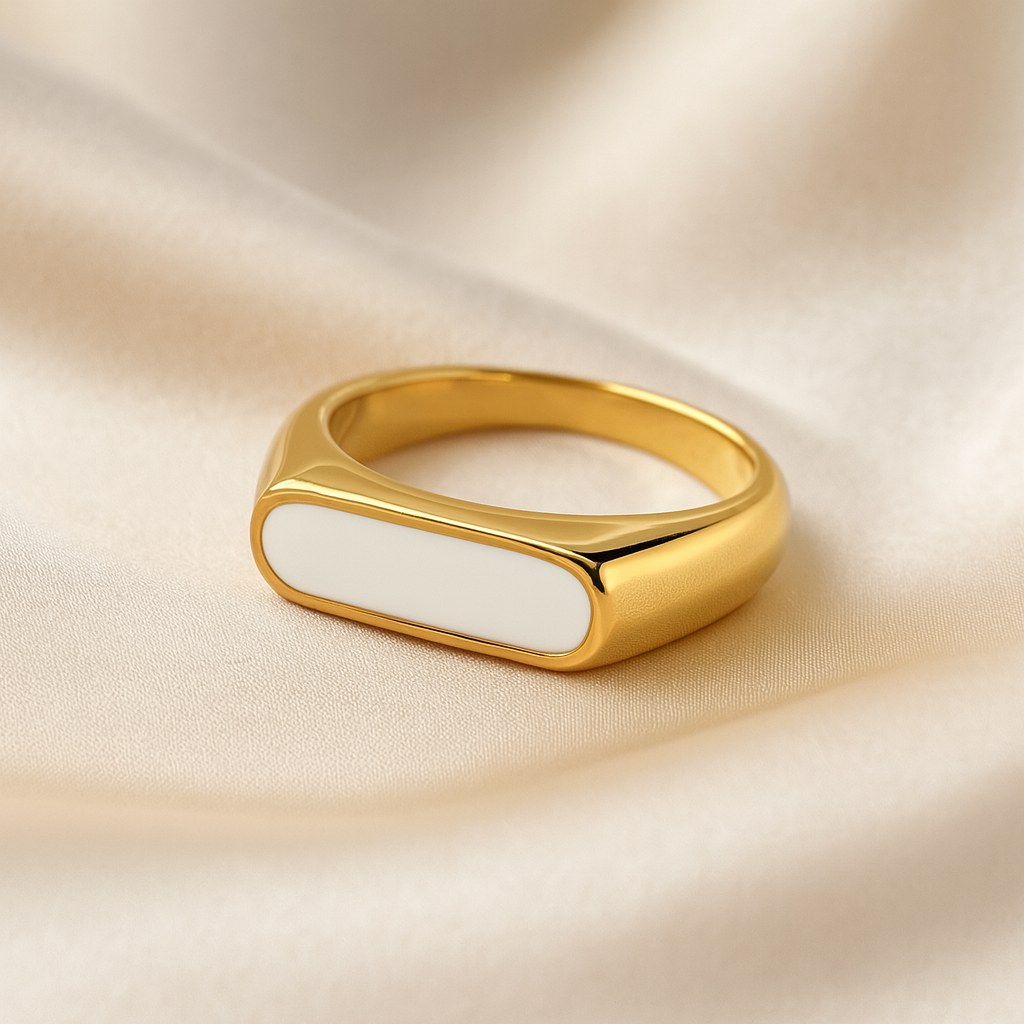 Noir Enamel Band Ring | 18 Carat Gold Plated Minimal Enamel Ring | Masaira Noir Enamel Band Ring in 18 carat gold with white enamel inlay