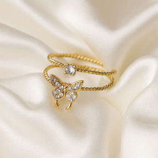 Ethereal Butterfly Ring in 18 carat gold with cubic zirconia detailing