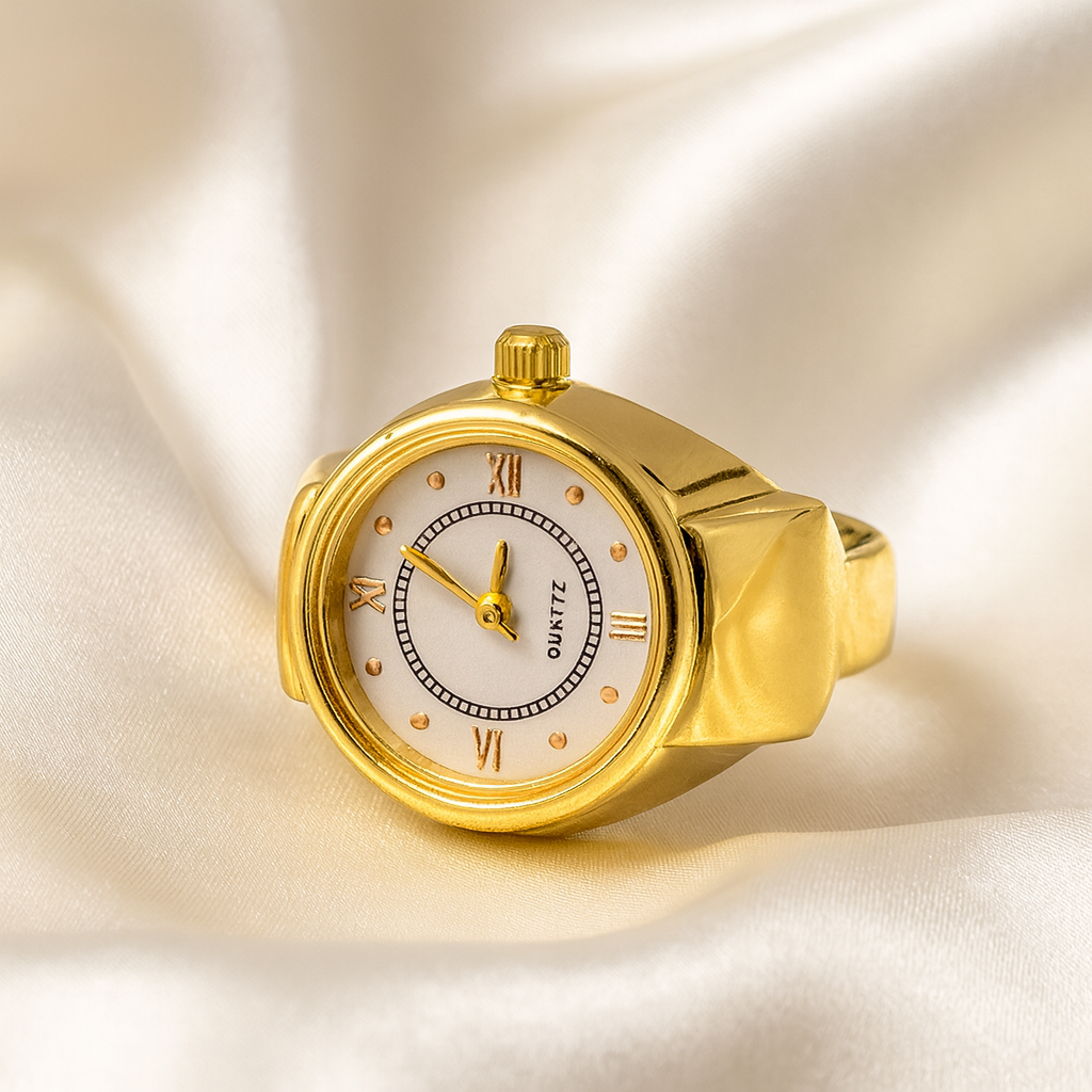 Timeless Muse Ring Watch in 18 carat gold with classic round dial