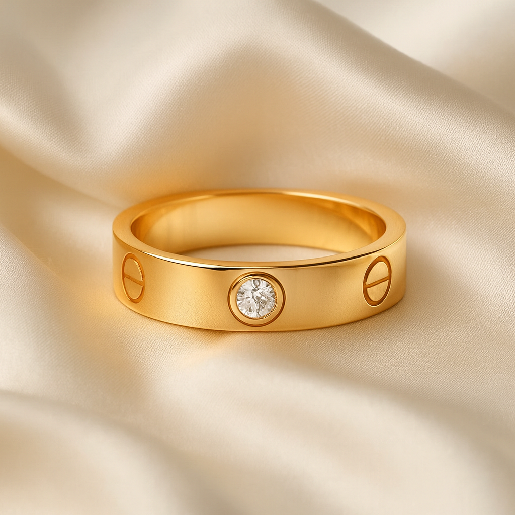 Eterna Solitaire Band in 18 carat gold with cubic zirconia center stone