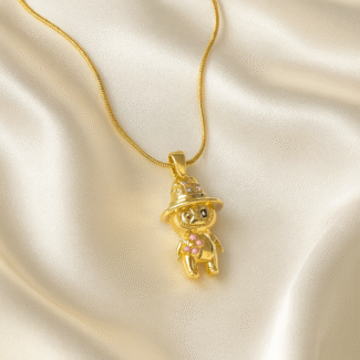 Labuboo Wanderer Pendant Necklace in 18 carat gold with enamel detailing and hat design