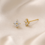 Lustre Bloom Stud Earrings in 18 carat gold with cubic zirconia stones