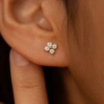 Luster Bloom Stud Earrings in 18 carat gold with cubic zirconia stones and ball stopper