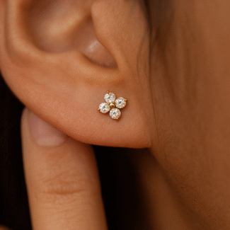 Luster Bloom Stud Earrings in 18 carat gold with cubic zirconia stones and ball stopper