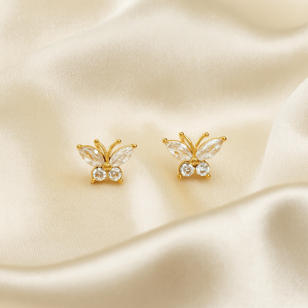 Ethereal Butterfly Studs | 18 Carat Gold Plated CZ Earrings | Masaira Caption Ethereal Butterfly Studs | 18 Carat Gold Plated CZ Earrings | Masaira