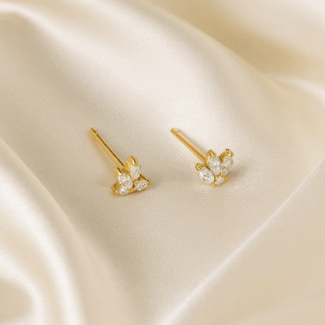 Ethereal Petal Studs in 18 carat gold with marquise-cut stones