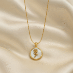 Eternal Bloom Medallion Necklace with rose motif on mother-of-pearl and 18 carat gold-plated chain