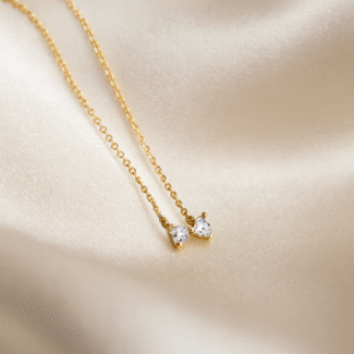 Twin Solitaire Drop Necklace in 18 carat gold plating with two cubic zirconia drops