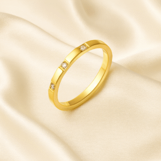 Aurora Bar Diamond Ring in 18 carat gold plated stainless steel with bezel-set crystals.