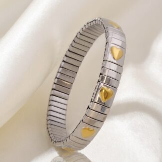 Aurielle Heartlink unisex bracelet in stainless steel with 18 carat gold heart accents, anti-tarnish and hypoallergenic finish