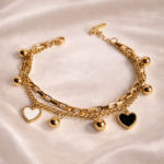 Layered heart charm bracelet in stainless steel with 18 carat gold plating, anti-tarnish and hypoallergenic