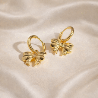 Gold bow hoop earrings in stainless steel with 18 carat gold plating, anti-tarnish and hypoallergenic